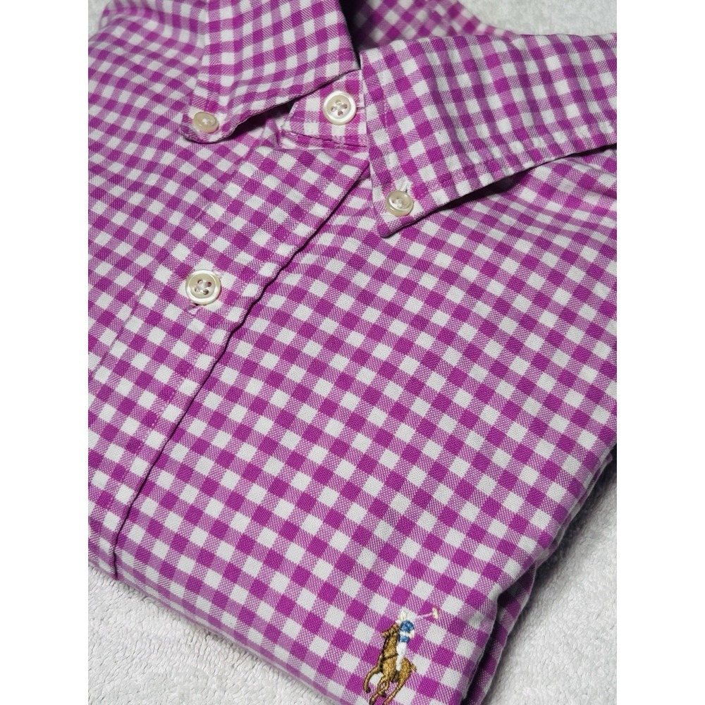 Ralph Lauren Men's M Pink Gingham Check Button Down Shirt 100% Cotton EUC